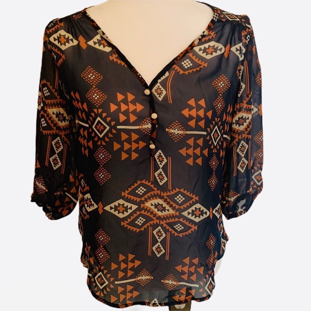 🔴 3/$18 Living Doll Tribal Print Blouse